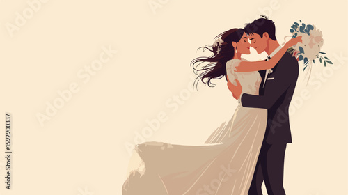 Elegant groom carrying bride tenderly embrace