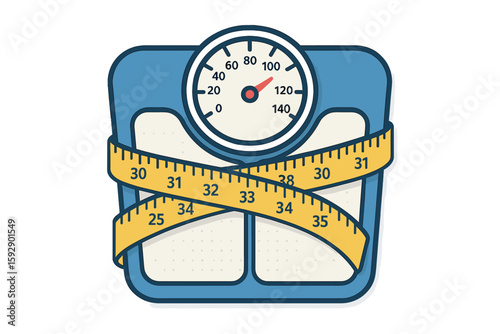 A weighing scale accompanied by a measuring tape, symbolizing the concept of weight loss