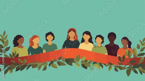 Diverse women standing with ribbon award