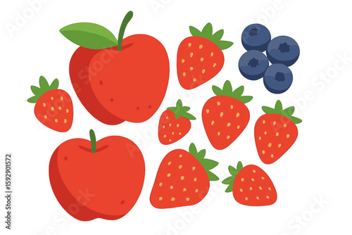 Vector illustration in 3D of mixed berries and smooth fruit with splashing tropical fruits isolated on a white background