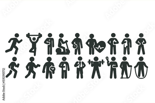 Vector illustration of an outline icon collection with editable stroke, featuring a set of line icons related to gym and fitness