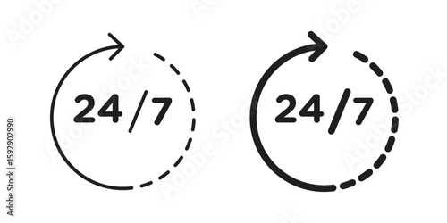 24 7 icon. concept solid and line style in black. EPS 10