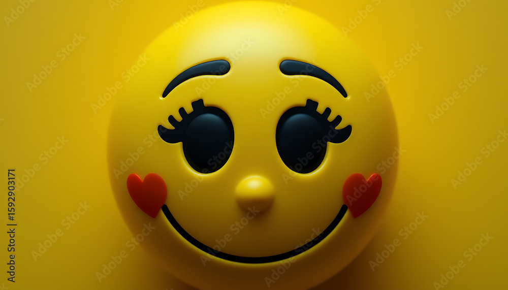 Fototapeta premium A cute yellow emoji face showcases bright, cheerful expression, ideal for conveying positive emotion or fun sentiments with the design and minimalistic style.