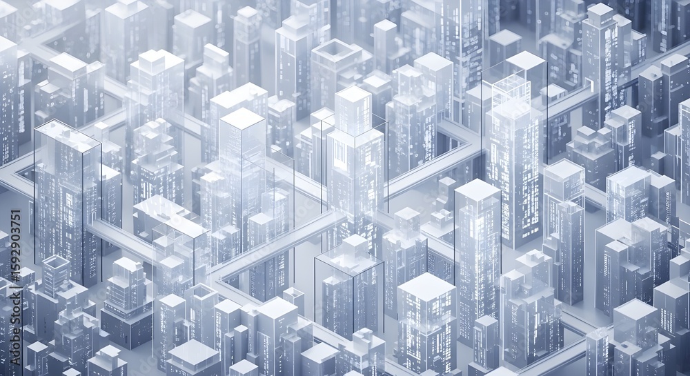 Fototapeta premium Abstract Futuristic Smart City Network with Geometric Buildings