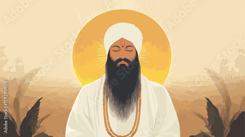 Guru Tegh Bahadur Portrait Vector Illustration