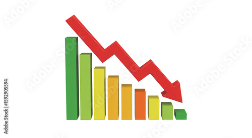 A bar graph with a red arrow pointing downwards illustrates a decline in sales, profits, or the economy, isolated on transparent background Free Download A bar graph with a red arrow pointing downwards illustrates a decline in sales, profits, or the economy, isolated on transparent background - GFXLoad