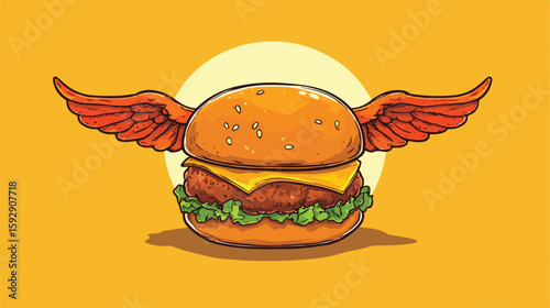 Flying Hamburger Vector Illustration