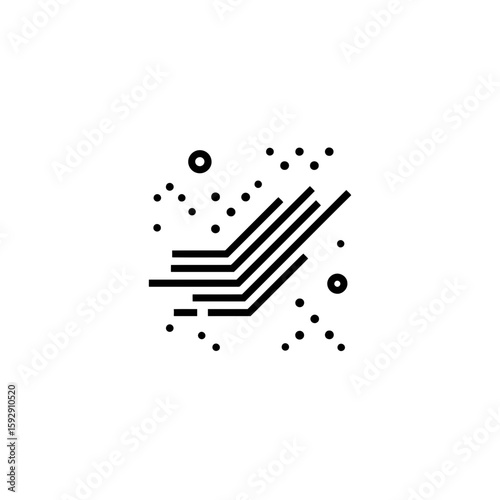 Abstract lines ascend among scattered dots on white background minimal design