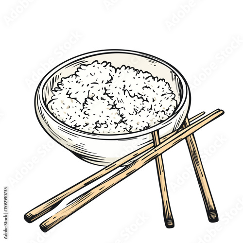 Traditional Japanese rice with chopsticks illustration