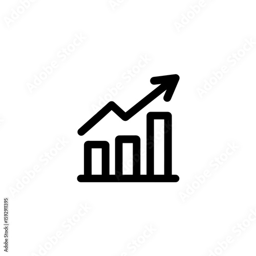 Financial chart displays upward trending arrow near growing bars in simple graphic