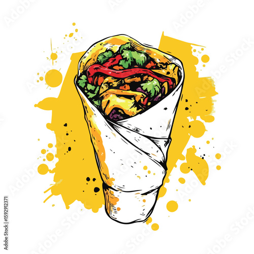 Hand-drawn Shawarma on White Background