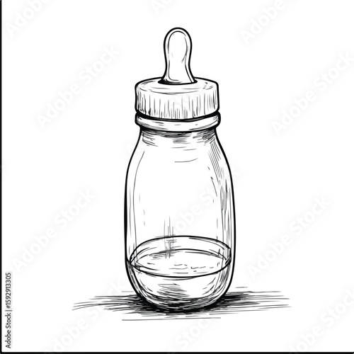 Hand-drawn Baby Milk Bottle with Pacifier