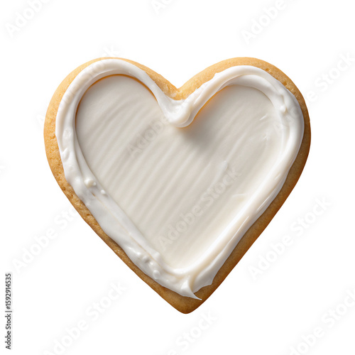 Heart shaped sugar cookie with smooth white icing for Valentine's holiday baking inspiration