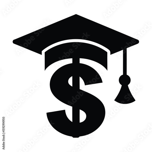 Cost of Education Icon Dollar Sign with Graduation Cap Symbol