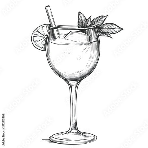 Cocktail Drink Sketch in Balloon Wine