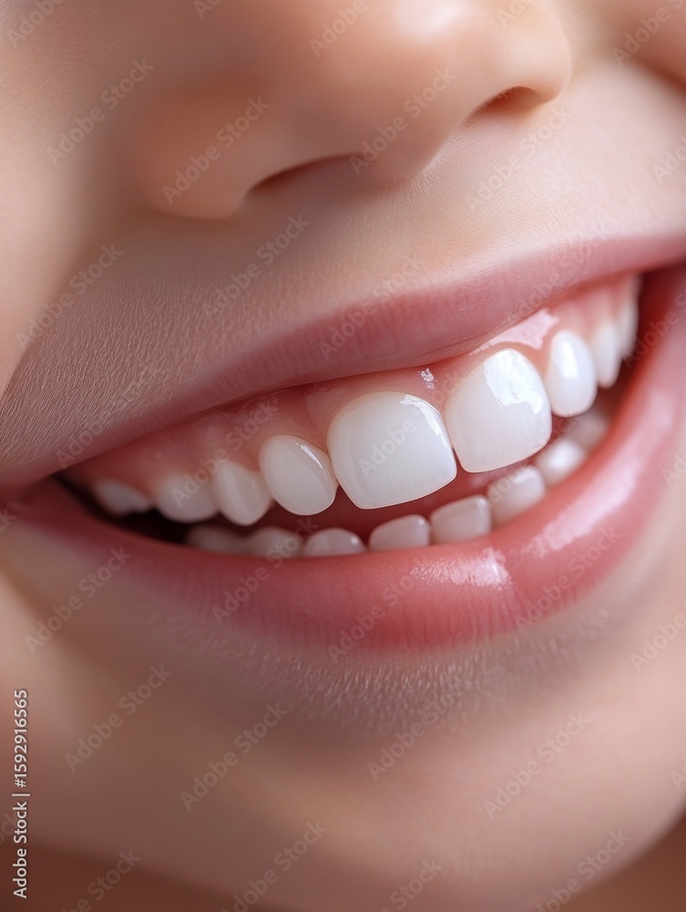 Fototapeta premium A happy child showing healthy teeth, promoting dental care practices for young children.
