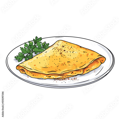 French Omelette Sketch on White Background