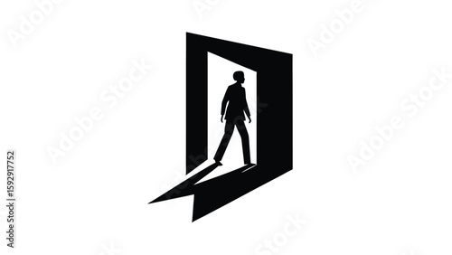 Silhouette of a Man Walking Through a Doorway in Black and White