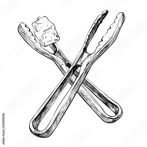 Hand-drawn Sketch Ice Tongs White Background