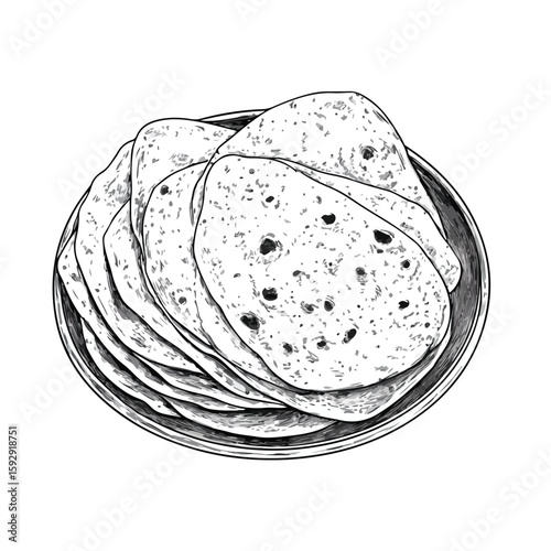Indian Tortillas Sketch on White Background