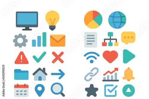 Well-crafted vector icons featuring thin line and solid designs, optimized for web graphics and apps on a 30 2x grid, presented in a simple and minimal pictogram style, part