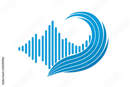 Vector Illustration of Electronic Digital Sound Wave with Circle Vibration on Light Blue Background, representing technology and earthquake wave diagram concept, suitable for music studio and science