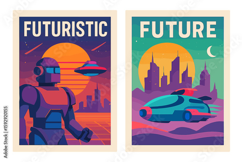 A set of abstract neon vertical stories with gradient cover templates is available for designing posters, social media posts, and story banners, alongside cyberpunk circular gradient hi-tech posts