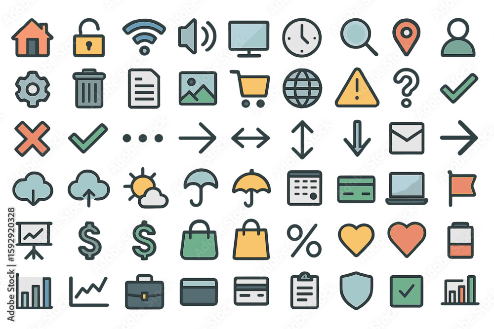 Vector isolated elements consisting of a set of 2750 outline and solid icons on a dark background Vector isolated elements consisting of a set of 2750 outline and solid icons on a dark background