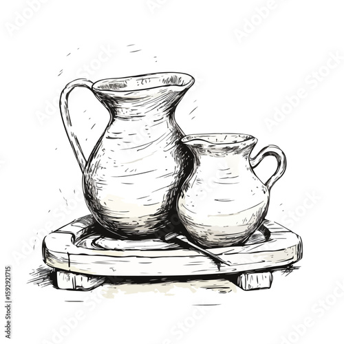 Potter's Wheel and Jug Sketch