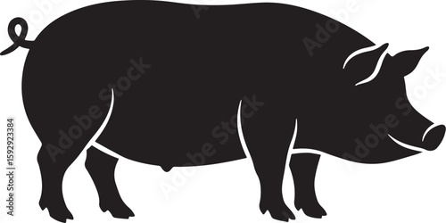 Vector illustration of a black silhouette of a pig on a white background, Simple black and white drawing of a pig silhouette for use in graphic design
