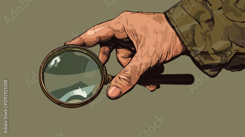 Detailed hand magnifying glass vector illustration