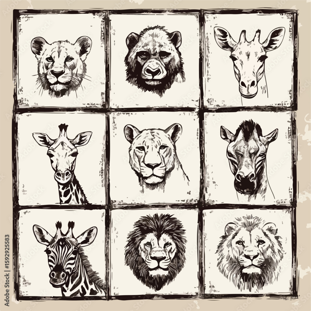 Obraz premium Wild Animal Sketch Set Collection