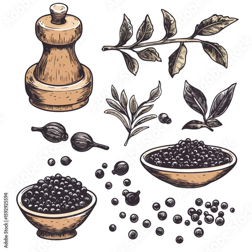 Hand-drawn Black Pepper Set