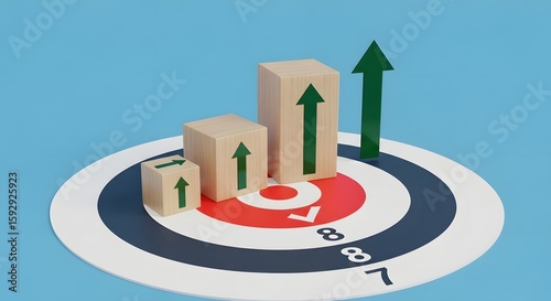Business growth target achievement concept with rising graph and arrow on target board