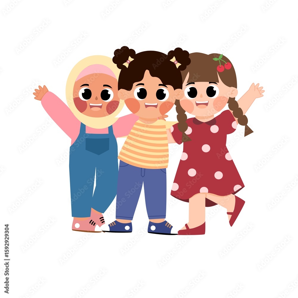 Cute cartoon Kids happy international friendship day Cute cartoon Kids happy international friendship day