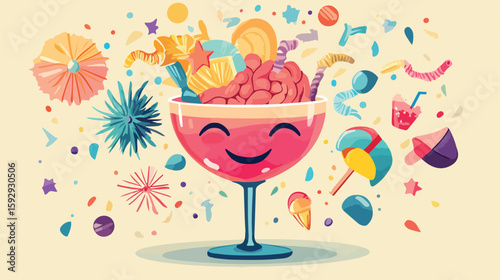 Joyful Brain Cocktail Vector Illustration