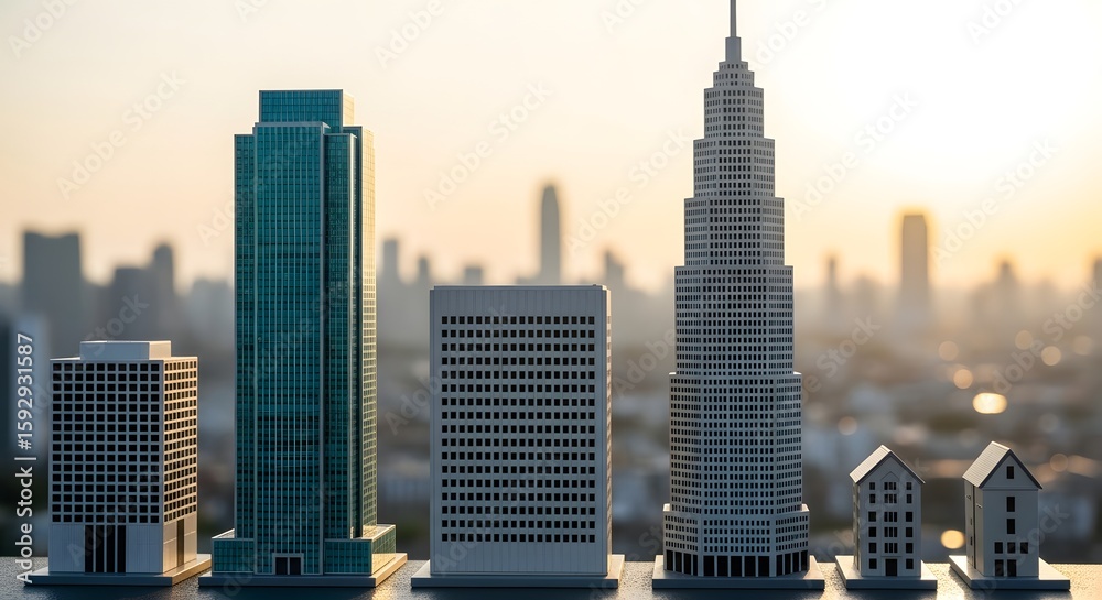 Obraz premium Cityscape miniature buildings architecture urban design real estate skyline models art