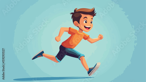 Energetic Little Boy Running Vector Illustration