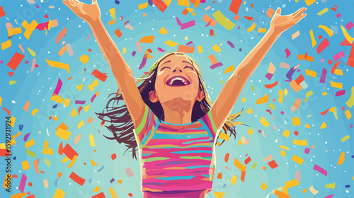 Joyful Girl Celebrating Vector Illustration