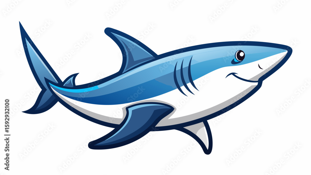 Obraz premium Great white shark cartoon isolated, a swimming marine predator illustration with fin and teeth