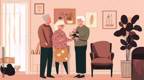 Happy Grandparents Flat Vector Illustration