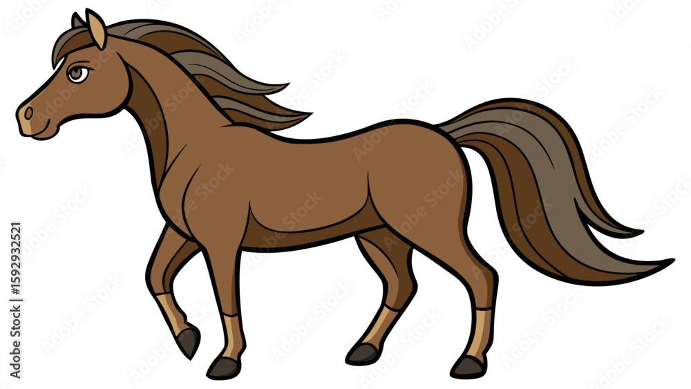Obraz premium Brown horse vector illustration: isolated galloping equine design with flowing mane and tail