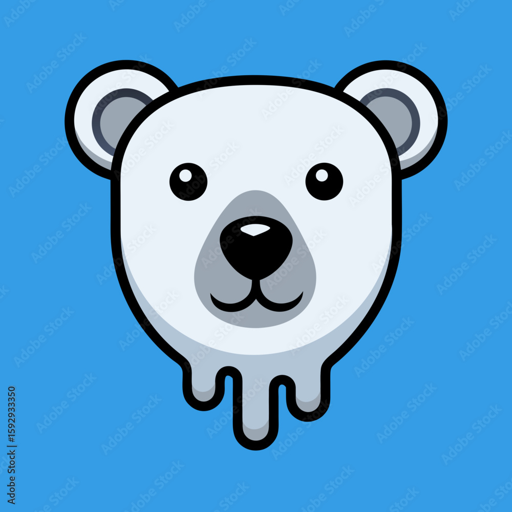 Naklejka premium Polar, Bear, Animal, Cute, White, Winter, Arctic, Ice, Cold, Globalwarming, Climate, Change, Melting, Head, Face, Cartoon, Happy, Friendly, Adorable, Sweet, Charming, Joyful, Character, Mascot, Mammal
