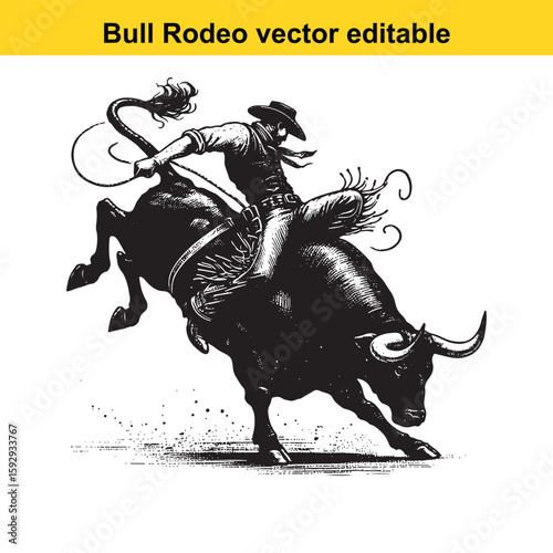 Cowboy expertly rides a powerful bucking bull