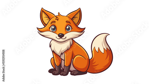 A funny red fox cartoon vector illustration with a cute smile and a bushy tail