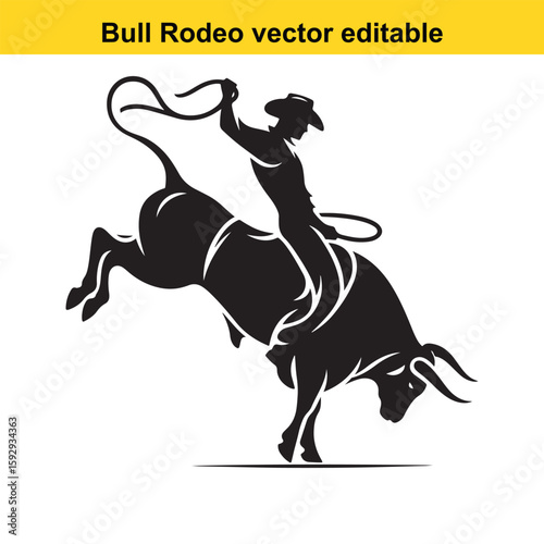 Cowboy rides a bucking bull in a striking rodeo silhouette