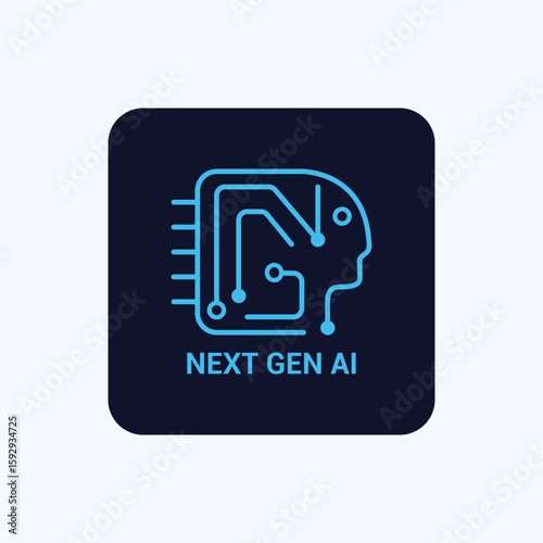 Next Generation modern vector logo. A futuristic blue N, G, A, I logo featuring circuit lines and humanize shape. Perfect for AI startups, machine learning companies, and innovative tech branding.