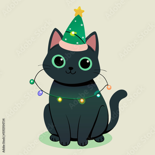 Christmas cat, holiday cat, festive cat, cute cat, cartoon cat, Christmas pet, Santa hat cat, cat with gift, Christmas animal, winter cat, holiday animal, cat illustration, cat vector, cat graphic