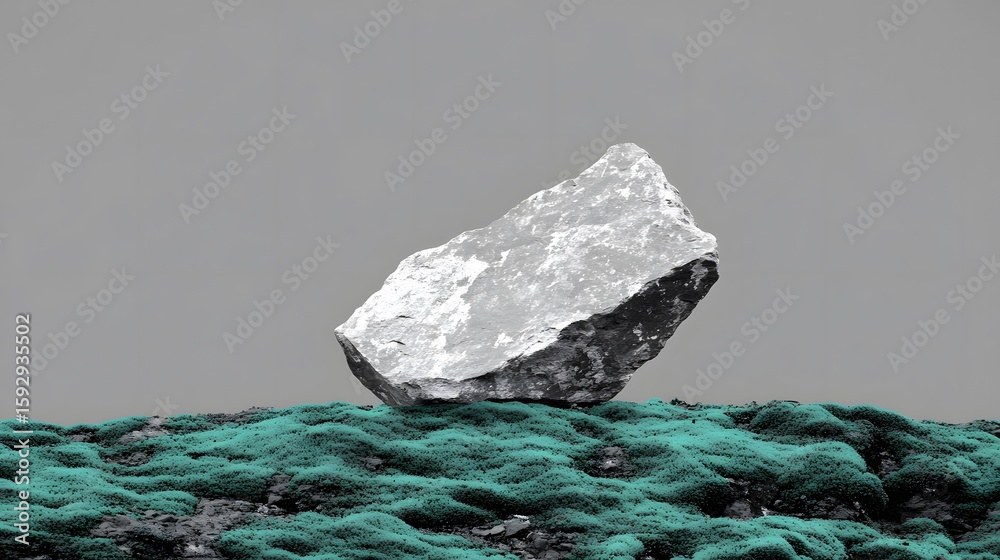 Naklejka premium Abstract Rock on Teal Moss Minimalist Nature Scene