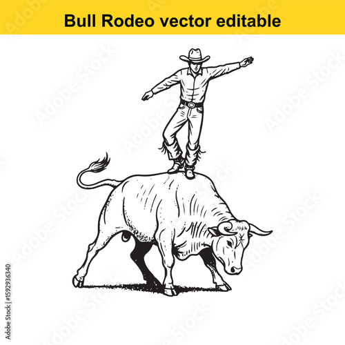 Cowboy riding a bull in a rodeo